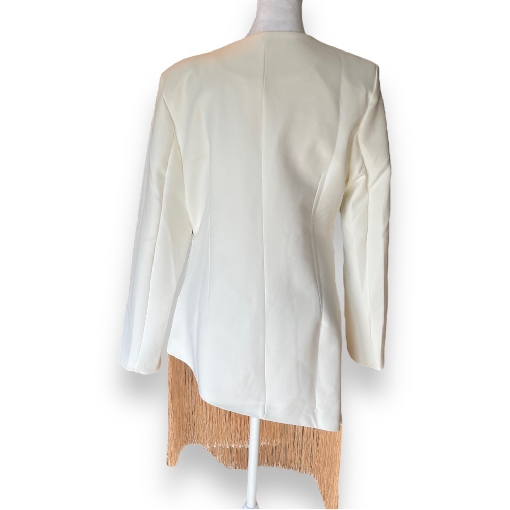 TWO TWIN STYLE White Geometric Embroidered Fringe Blazer Dress Size Lareg - Picture 3 of 15